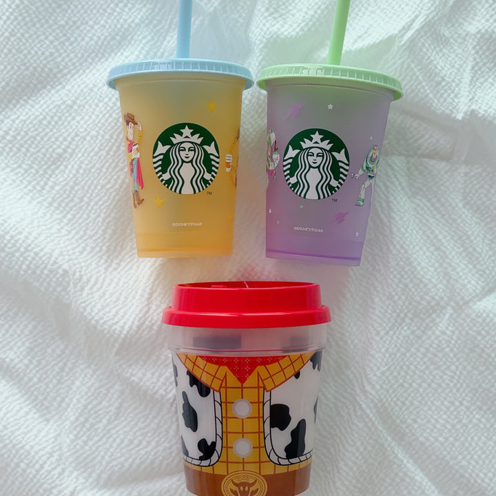 [BUNJANG] Starbucks x Baskin Robbins Toy Story Woody &amp; Buzz Mini Reusable Cold Cup Set / 토이스토리 정품 텀블러 스타벅스 우디 배스킨라빈스 버즈 베스킨라빈스 미니 리유저블 콜드 컵