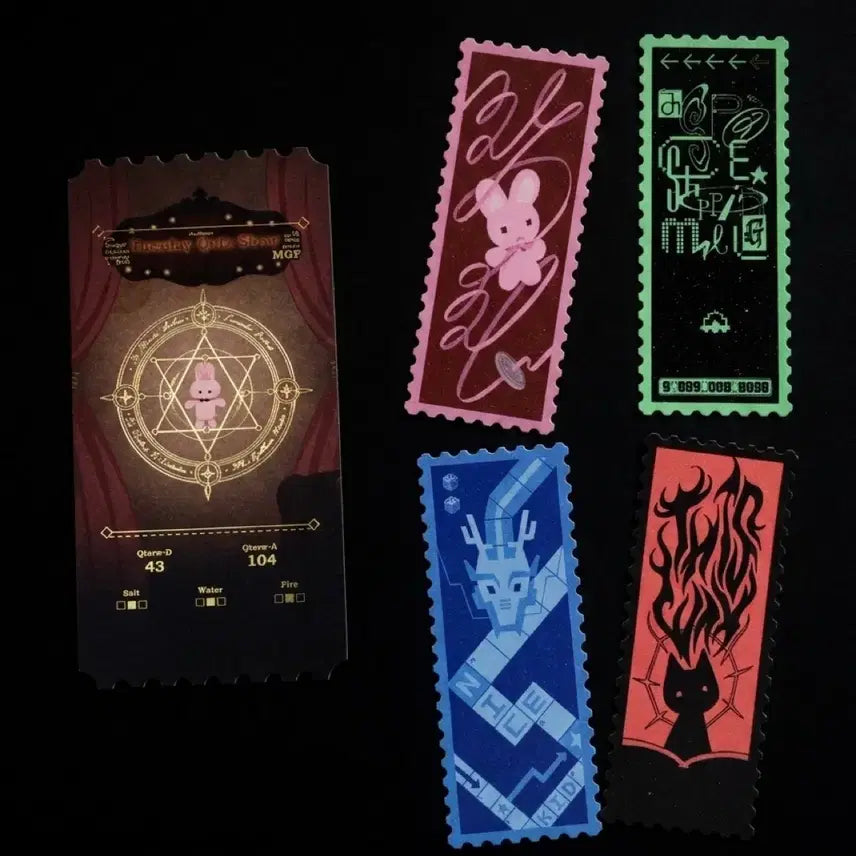 [BUNJANG] Gwichul Gwicheon "Good Friend Summon Ticket" Stamp Sticker Bookmark Bundle Set / 괴출 괴담출근 착한친구 소환 티켓 금박 브라운 화요퀴즈쇼 심야토크쇼 에그그님 우표스티커 박티켓 책갈피 일괄 세트