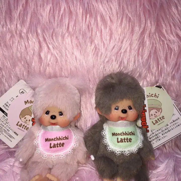 [BUNJANG] Kuji Latte Monchhichi Keychain Set (Pink, Grey) / (무료배송)쿠지 라떼 몬치치 키링 키체인 세트 (핑크,그레이)