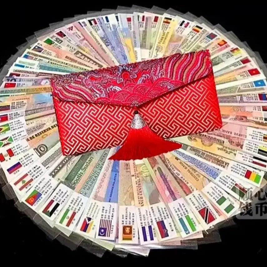[BUNJANG] World Banknotes Collection Set (100 pcs) with Brocade Coin Purse / [수집용] 세계 지폐 100장 세트 + 고급 복주머니 포함