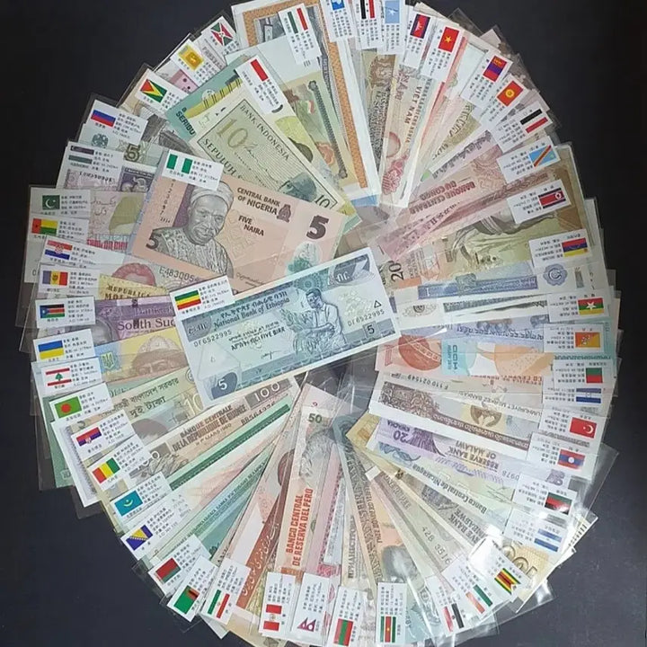[BUNJANG] World Banknotes Collection Set (100 pcs) with Brocade Coin Purse / [수집용] 세계 지폐 100장 세트 + 고급 복주머니 포함
