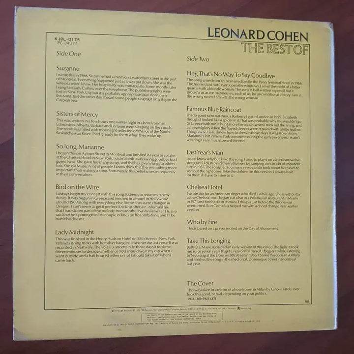 [BUNJANG] Leonard Cohen The Best LP / 레너드코헨 더베스트 LP