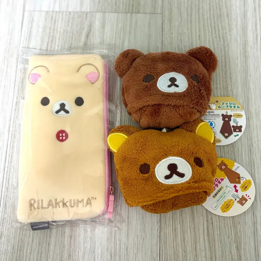 [BUNJANG] Rilakkuma Korilakkuma Pencil Case Pouch &amp; Kogumakuma Handkerchief Set (New, Sealed) / 코리락쿠마 필통 파우치 정품 리락쿠마 코구마 손수건 새상품 미개봉