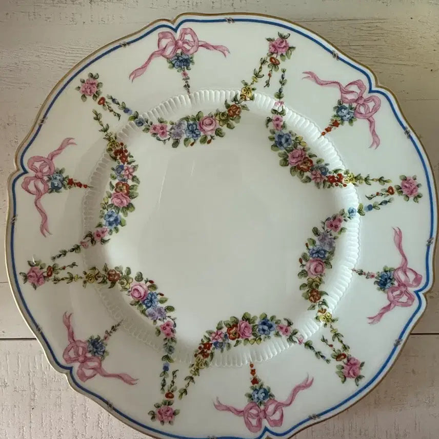 [BUNJANG] Haviland Limoges Pink Ribbon Luncheon Plate / 하빌랜드 핑크리봉 런천플레이트