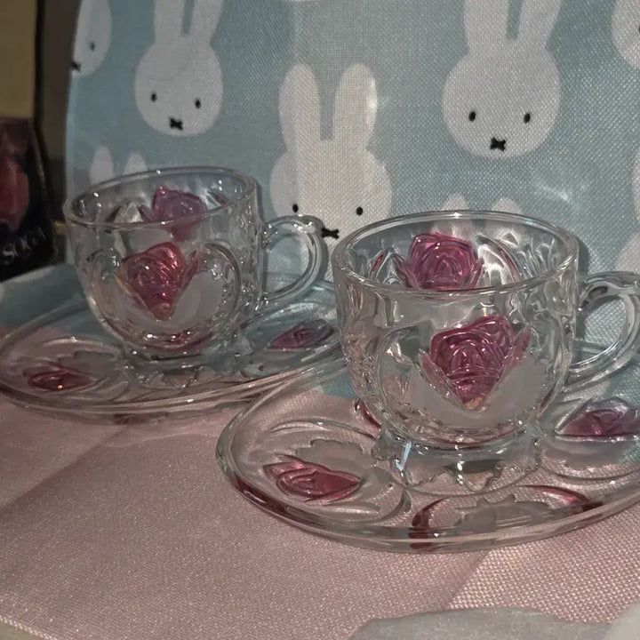 [BUNJANG] SOGA Pink Rose 80s Vintage Cup and Saucer Set / SOGA 핑크 로즈 일본 80s 빈티지 잔
