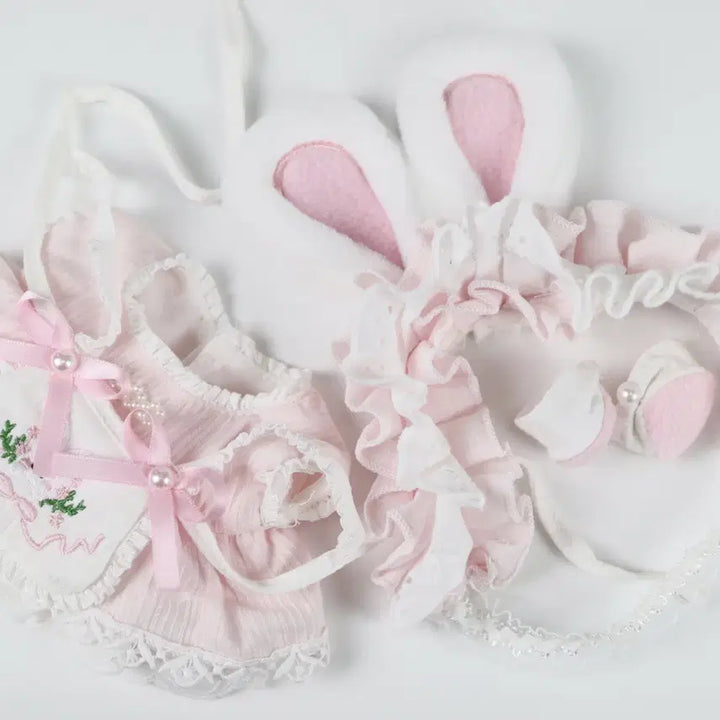 [BUNJANG] 20cm Unaffiliated Cotton Doll Outfit - Dress, Shoes, Apron with Rabbit Ear Headband / 솜인형 솜옷 무속성 옷장 20cm 원피스