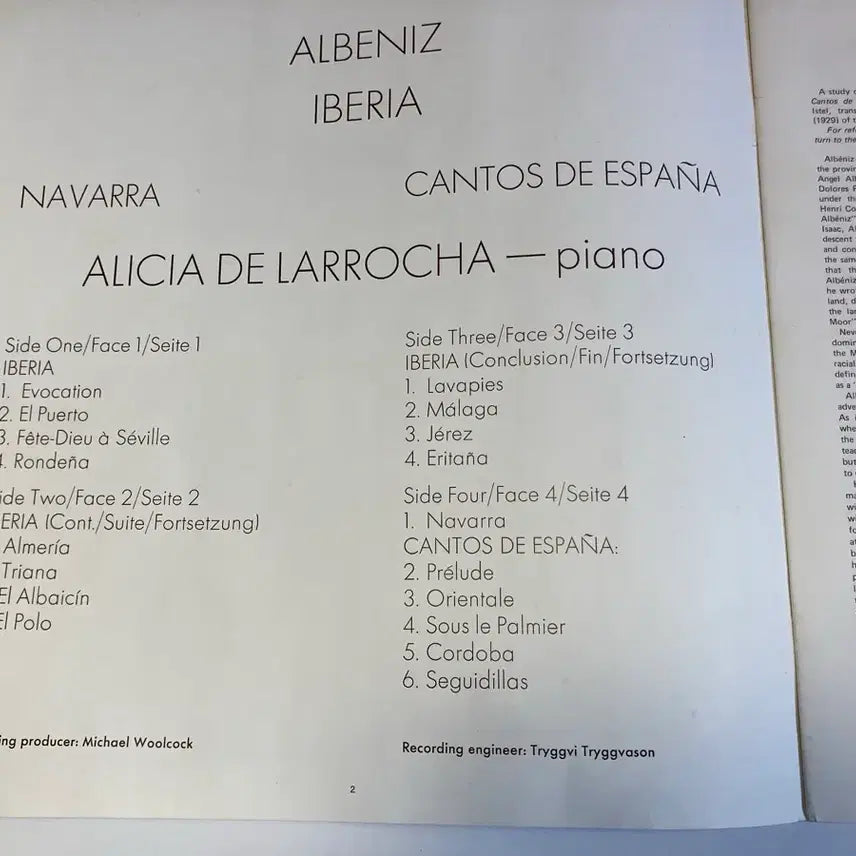 [BUNJANG] Alicia de Larrocha Plays Albéniz Iberia Decca Narrow Band Original LP Vinyl Record / 수입초반) 라로차 - 알베니스 이베리아 피아노 2LP