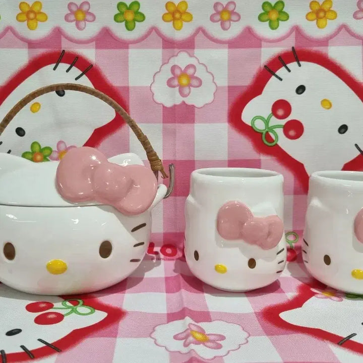 [BUNJANG] Vintage Hello Kitty Ceramic Teapot &amp; Cup Set / 고전 키티 피규어 도기 주전자 티포트 티팟  컵  머그 빈티지 희귀품