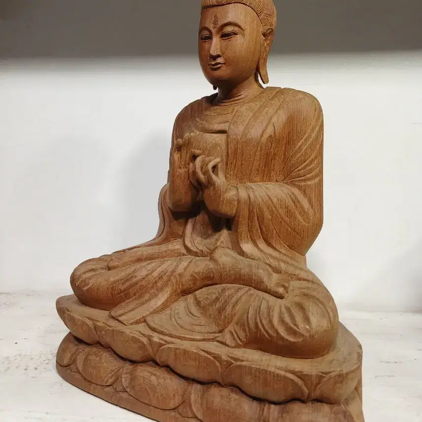 [BUNJANG] Wooden Seated Buddha Statue Sculpture / 원목 불상 좌상 나무 목제품 진품 명품 불교 미술 엔틱 앤틱 빈티지 장식품