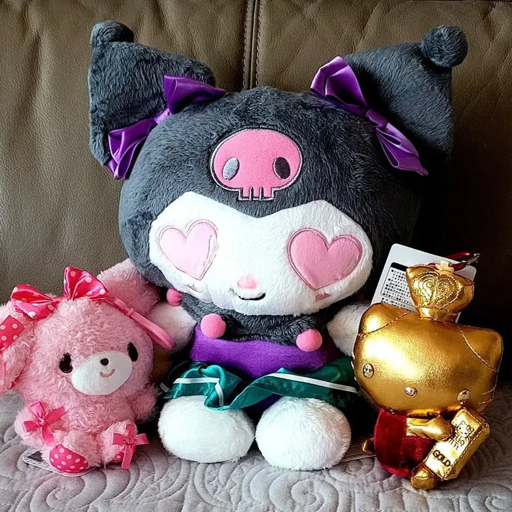 [BUNJANG] Sanrio Official Kuromi Cheerleader 20th Anniversary Plush Toy + Keyring Set / 산리오 정품 쿠로미 치어리더 20주년기념 +키링인형 2개(새상품)