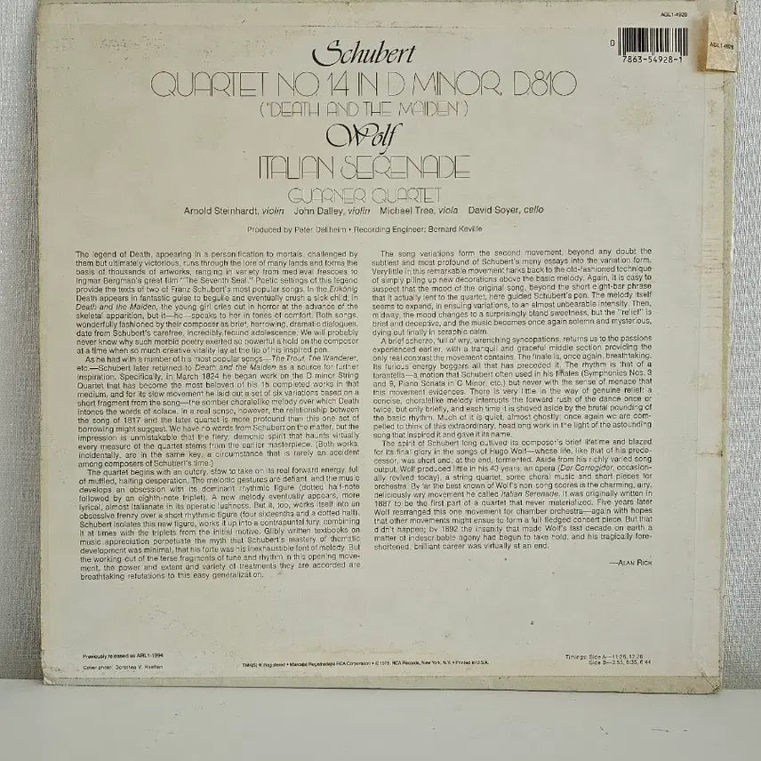 [BUNJANG] Schubert - Death and the Maiden / Wolf - Italian Serenade LP / 슈베르트- 죽음과 소녀/울프- 이탈리안 세레나데 LP