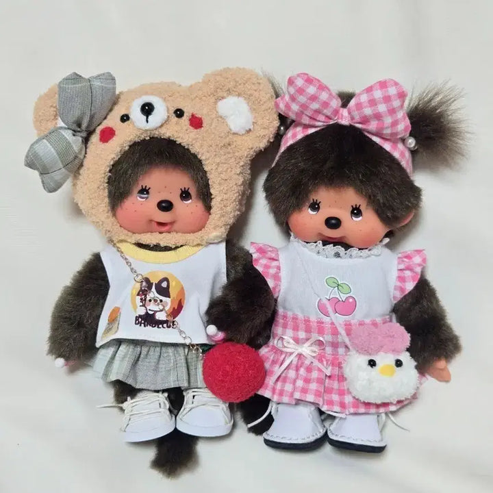 [BUNJANG] Monchhichi Classic Bear + Pink Duck Custom Set / 몬치치 고전 곰 + 핑크오리 커스텀