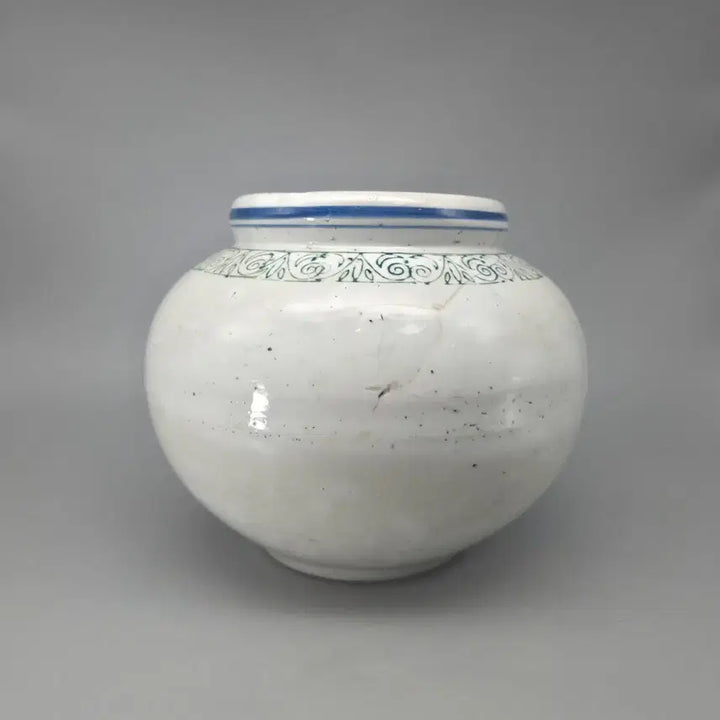 [BUNJANG] Antique Joseon Dynasty White Porcelain Iron-Painted Green Celadon Grape Motif Medium Jar / 골동품 근대사 진품 백자 철화 녹청화 포도문 중형호