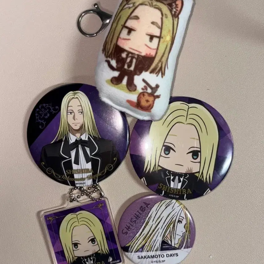 [BUNJANG] Sakamoto Days Shishiba Can Badge Pin Badge Acrylic Keyring Figure Bundle Set / (일괄) 사카모토 데이즈 시시바 캔뱃지 핀뱃지 통판 아크릴 키링 피규어 양도