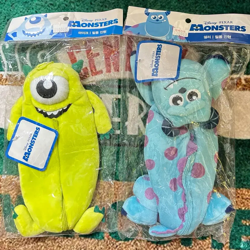 [BUNJANG] Disney Pixar Monsters, Inc. Mike Wazowski &amp; Sulley Plush Pencil Case (2016) / 고전문구 2016년 디즈니 픽사 몬스터주식회사 마이크 설리 인형 봉제 필통