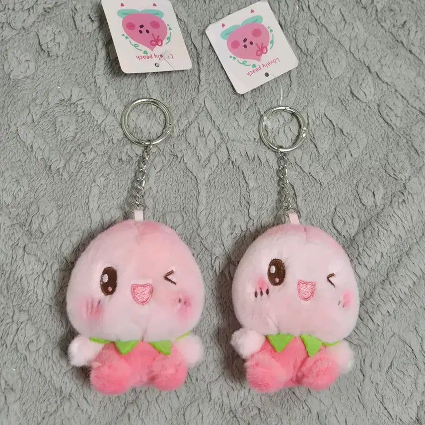 [BUNJANG] Lovely Peach Couple Doll Keychain Set / 커플 인형 키링 러블리 피치 2종 세트