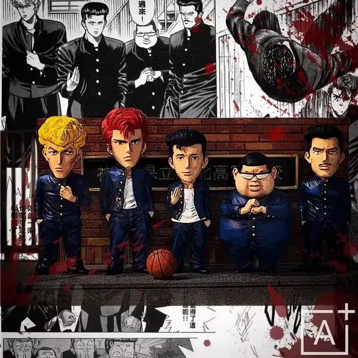 [BUNJANG] Slam Dunk Resin Statue - Shohoku High School Gate Diorama with Kaede Rukawa, Hanamichi Sakuragi, and Team Members / 슬램덩크 레진 월콜 A+ 스튜디오 백호군단 강백호 양호열 노구식 이용팔 김대남 교문디오라마