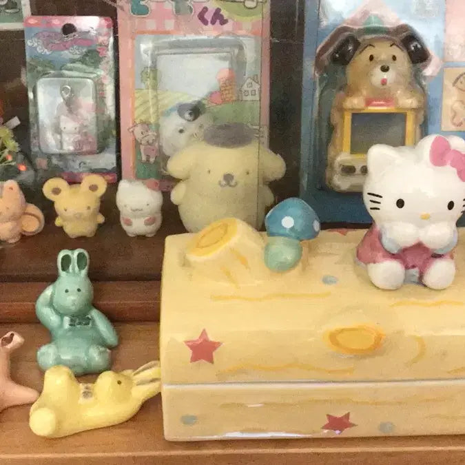 [BUNJANG] 1976-2004 Rare Classic Japanese Forest Kitty Storage Box Figure Porcelain / 레어! 1976 2004 일본 고전 숲속 키티 보관함 피규어 도자기