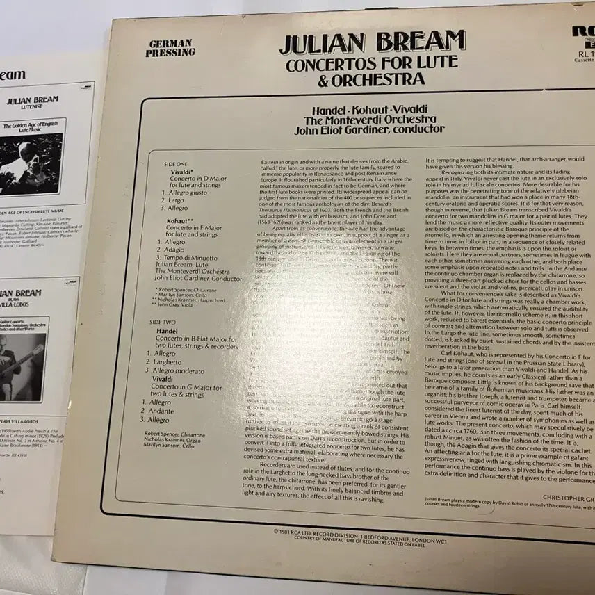 [BUNJANG] Julian Bream Lute Concertos LP Record / 수입LP) 줄리안 브림 류트 협주곡 LP
