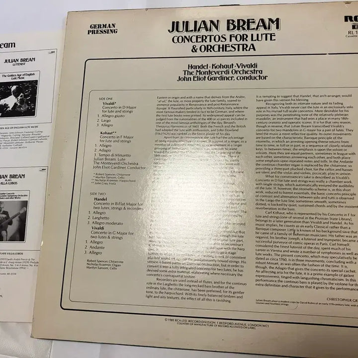 [BUNJANG] Julian Bream Lute Concertos LP Record / 수입LP) 줄리안 브림 류트 협주곡 LP