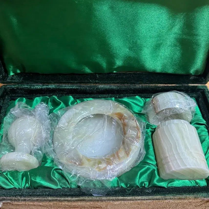[BUNJANG] Vintage Natural Jade Ashtray and Lighter Set / 새상품) 빈티지 골동품 천연 옥 재떨이 라이터 세트