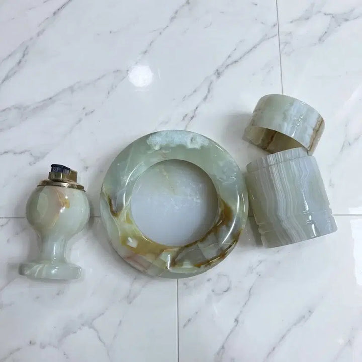 [BUNJANG] Vintage Natural Jade Ashtray and Lighter Set / 새상품) 빈티지 골동품 천연 옥 재떨이 라이터 세트