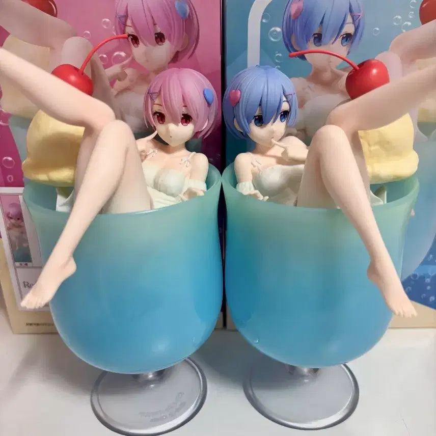 [BUNJANG] Elcoko Re:Zero Cream Soda Rem &amp; Ram Figure Bundle Set / 일괄) 엘코코 리제로 크림소다 렘 람 피규어