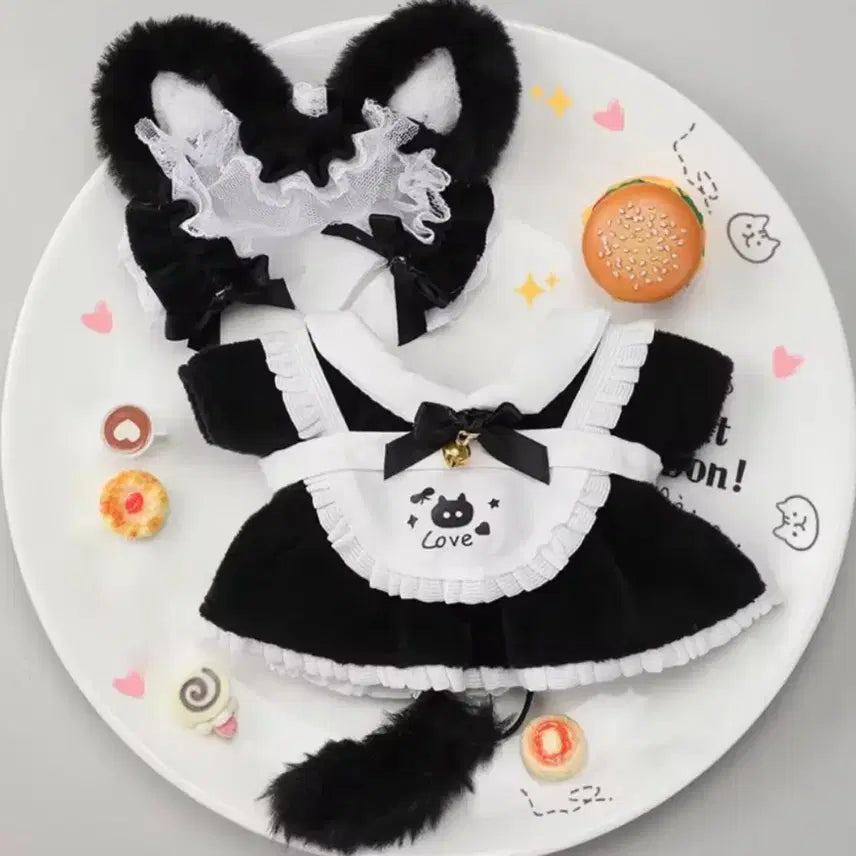 [BUNJANG] 10cm Cat Maid Outfit Set for Dolls / 10cm 솜인형옷 고양이 메이드복
