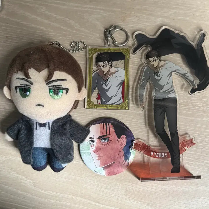 [BUNJANG] Attack on Titan Eren Yeager Final Season Doll, Can Badge, Acrylic Stand, Keyring Bundle Set / 진격거 진격의거인 19 에렌 파이널 인형 캔뱃지 아크릴스탠드 키링 일괄