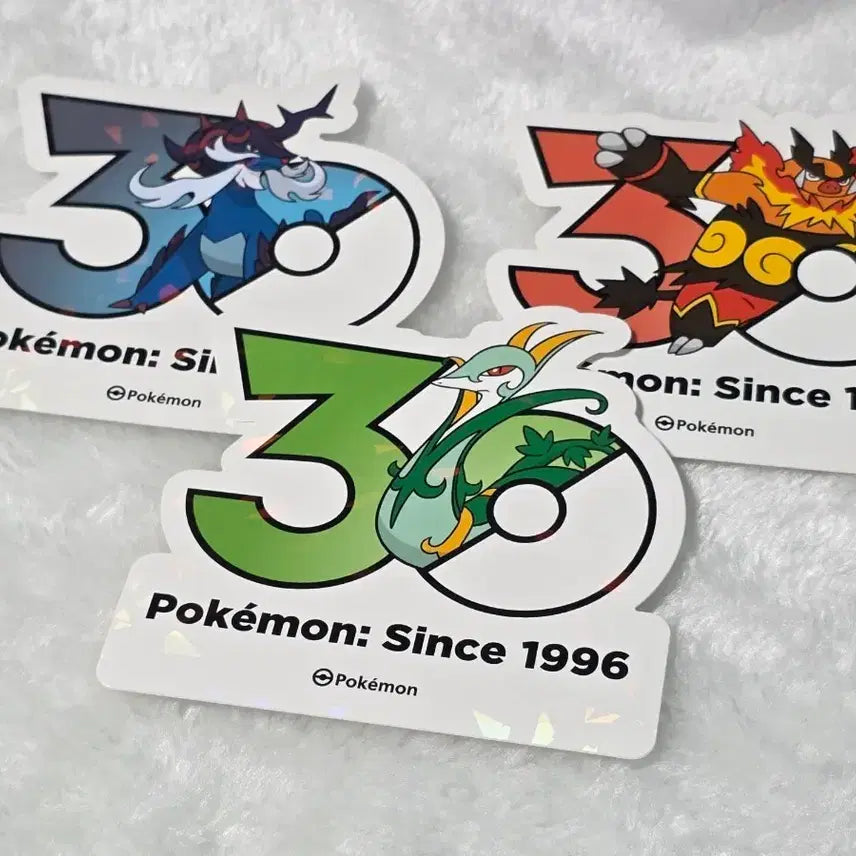[BUNJANG] Pokemon 30th Anniversary Logo Sticker Set (Serperior, Emboar, Hisuian Samurott) - Bundle Set / 일괄) 포켓몬스터 30주년 기념 로고 스티커 샤로다 염무왕 히스이 대검귀