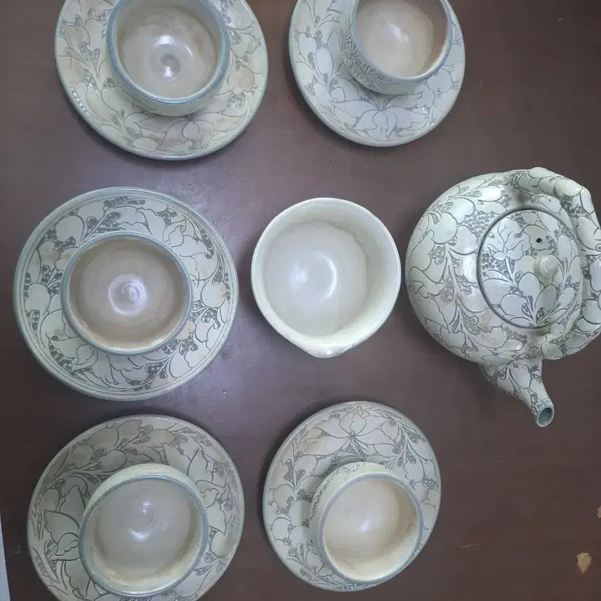 [BUNJANG] Han Chang-mun Buncheong 5-Person Tea Set / 청담 한창문 분청5인 다기셋트