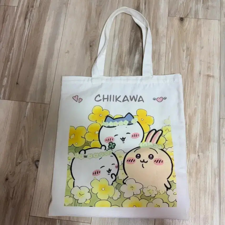 [BUNJANG] Chiikawa Hachiware Usagi Flower Wreath Eco Bag / 희귀템) 치이카와 하치와레 우사기 화관 꽃밭 에코백 가방