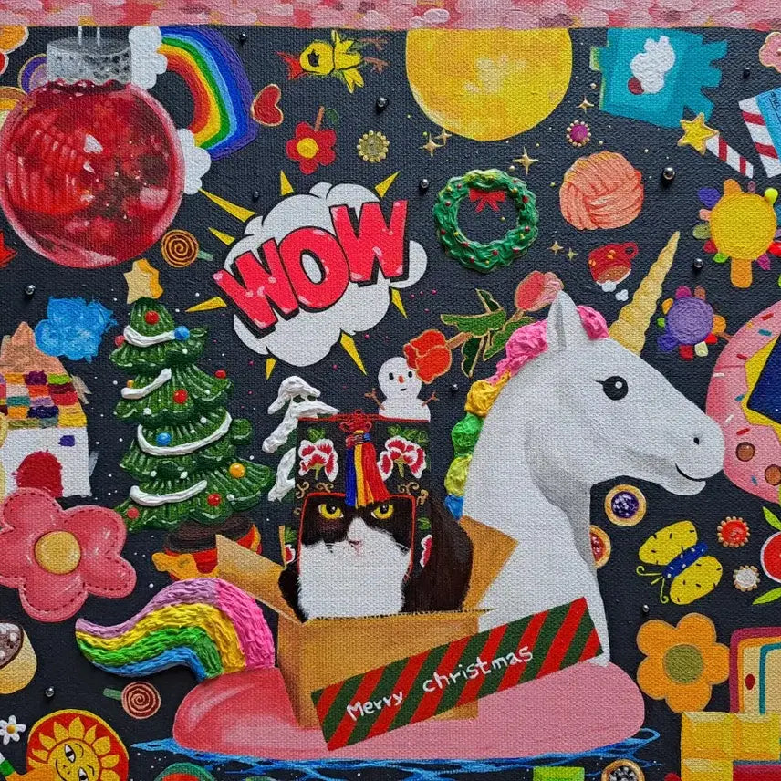 [BUNJANG] Christmas Cat Acrylic Painting Frame / 크리스마스 고양이 아크릴 그림액자입니다