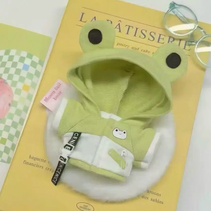 [BUNJANG] 10cm Doll Clothes Frog Plushie Outfit Hoodie Cape / 10cm 인형 옷 개구리 누이 의상 후드 망토 새상품 초록 연두색