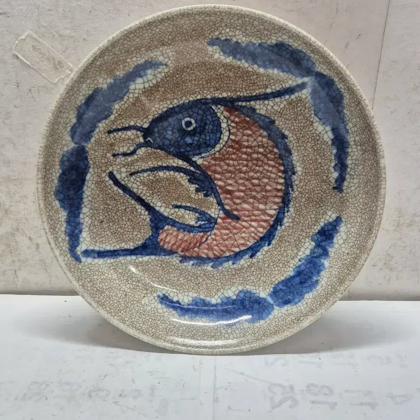 [BUNJANG] Blue and White Glazed Fish Porcelain Plate / 청화 유리홍 어문 도자기 접시 (0458)