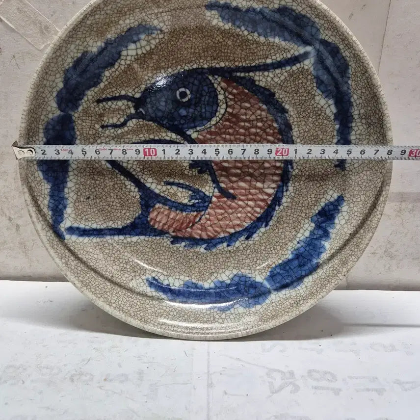 [BUNJANG] Blue and White Glazed Fish Porcelain Plate / 청화 유리홍 어문 도자기 접시 (0458)