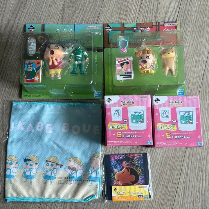 [BUNJANG] Crayon Shin-chan Kuji Summer Figures &amp; Glass Cups Bundle Set / [택포 7.0만]짱구 크레용신짱 쿠지 여름 C상 D상 피규어 E상 유리컵 2개+하위상 일괄