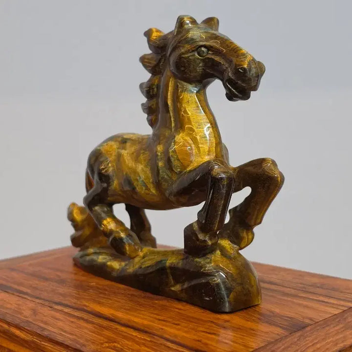 [BUNJANG] Tiger Eye Stone Horse Sculpture / 26081702 좋은 기운을 내뿜는 영롱한 호안석 타이거아이 말 조각상 광물 수석 팝니다