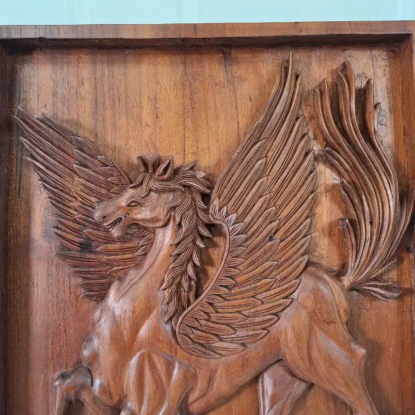 [BUNJANG] Handcrafted Wooden Sculpture Winged Horse / 원목나무 수공예 조각 예술품 천마 말상