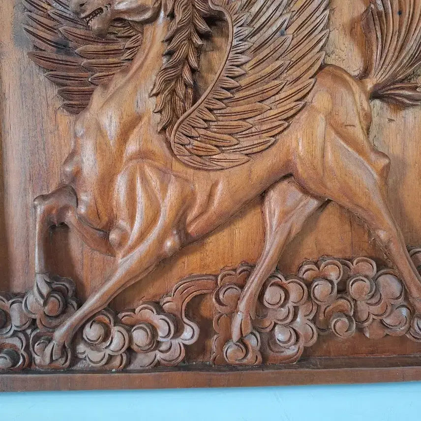 [BUNJANG] Handcrafted Wooden Sculpture Winged Horse / 원목나무 수공예 조각 예술품 천마 말상
