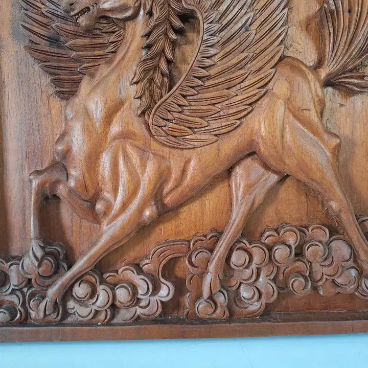 [BUNJANG] Handcrafted Wooden Sculpture Winged Horse / 원목나무 수공예 조각 예술품 천마 말상