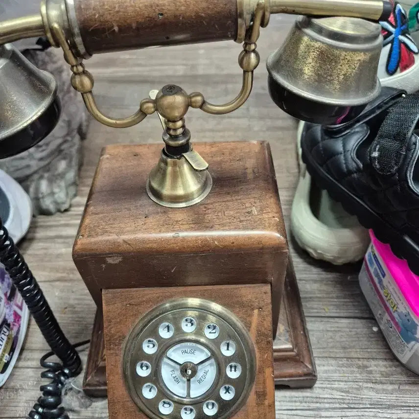 [BUNJANG] Antique Wooden &amp; Gold Rotary Phone / 엔틱 전화기 우드 골드