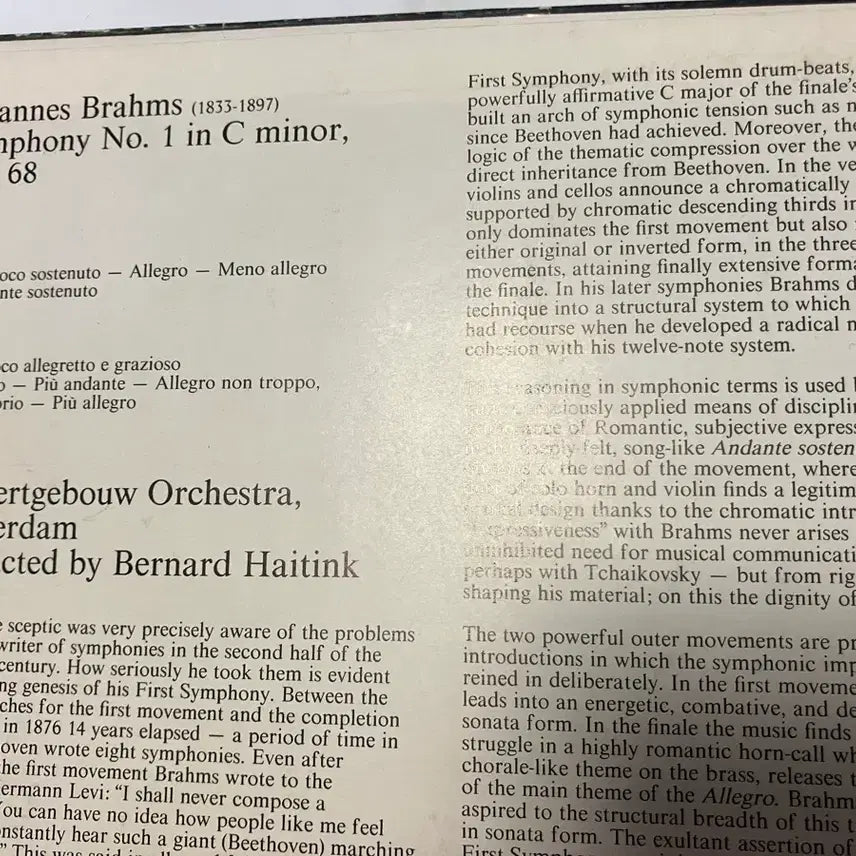 [BUNJANG] Bernard Haitink Brahms Symphony No.1 LP / 수입초반LP) 하이팅크 - 브람스 교향곡 1번