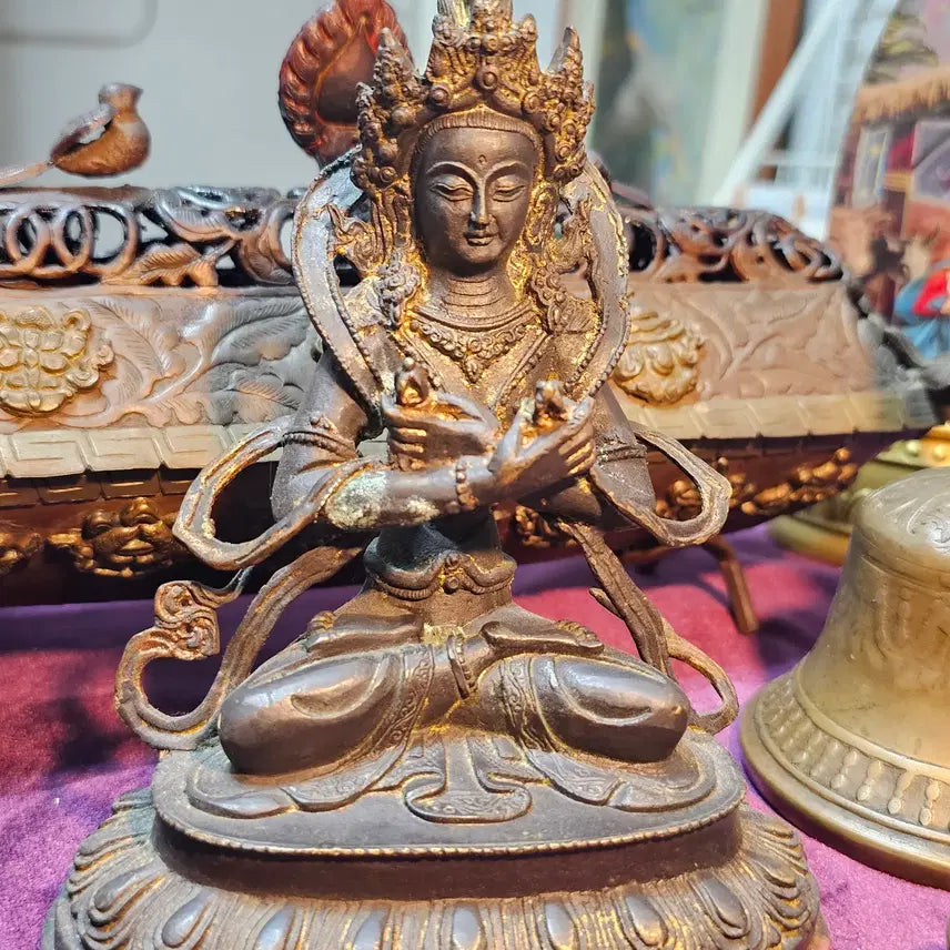 [BUNJANG] Tibetan Buddhism Vajradhara Metal Figurine 18cm / 티베트 밀교 바즈라다라 금속 불상 18cm / 수공예 빈티지 불상