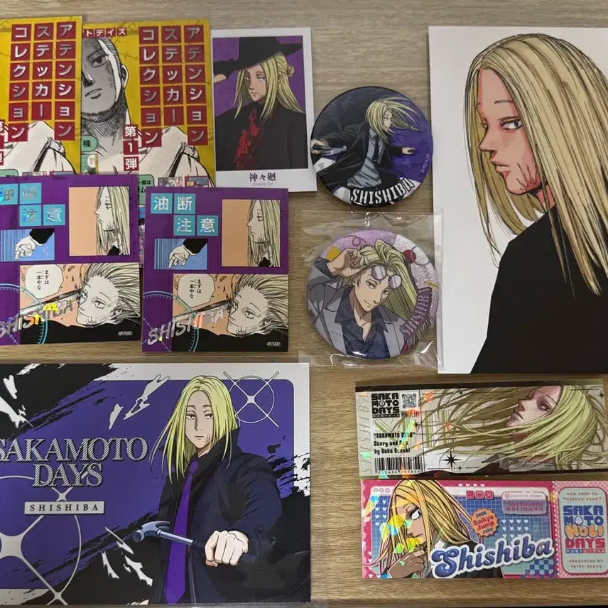 [BUNJANG] Sakamo-Days Shishiba Postcard, Can Badge, Original Art Sticker Bundle Set / 사카모토데이즈 시시바 엽서,캔뱃지,원화스티커 일괄