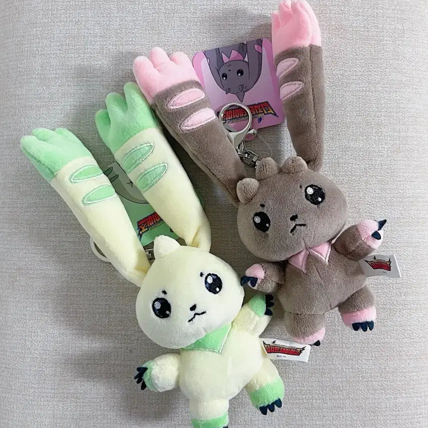 [BUNJANG] Digimon Tamers Terriermon &amp; Lopmon Plush Keychain Set / 디지몬 테이머즈 테리어몬 &amp; 로프몬 인형 키링 2종 일괄