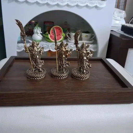 [BUNJANG] Brass Guan Yu General Statue Set - 3 Pieces / 관우장군상 3종 세트 황동 장식품
