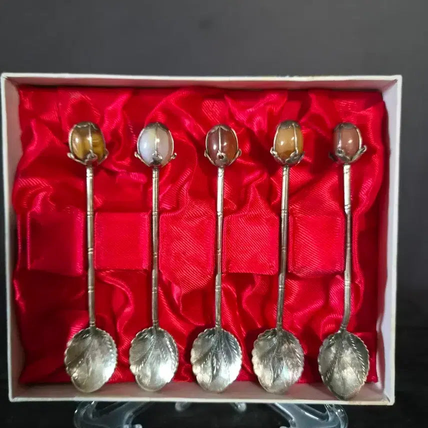 [BUNJANG] Sterling Silver 925 Teaspoon Set with Agate Handles (Set of 5) / 은 스푼 5개