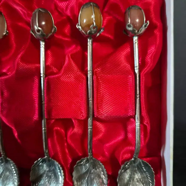 [BUNJANG] Sterling Silver 925 Teaspoon Set with Agate Handles (Set of 5) / 은 스푼 5개