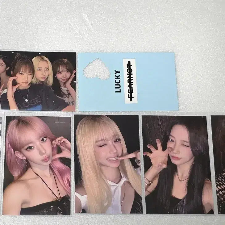 [BUNJANG] Le Sserafim Fearless Lucky Draw Group &amp; 5 Member Photocard Set / 르세리핌 피어나존 럭키 피어나(단체)+르세라핌 5명 포카 set 판매